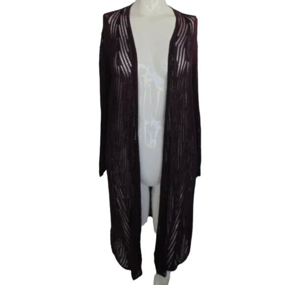 CHICO'S Travelers Sweater, 2, Maroon Open Knit, Open Front, Long sleeves - Picture 4 of 9